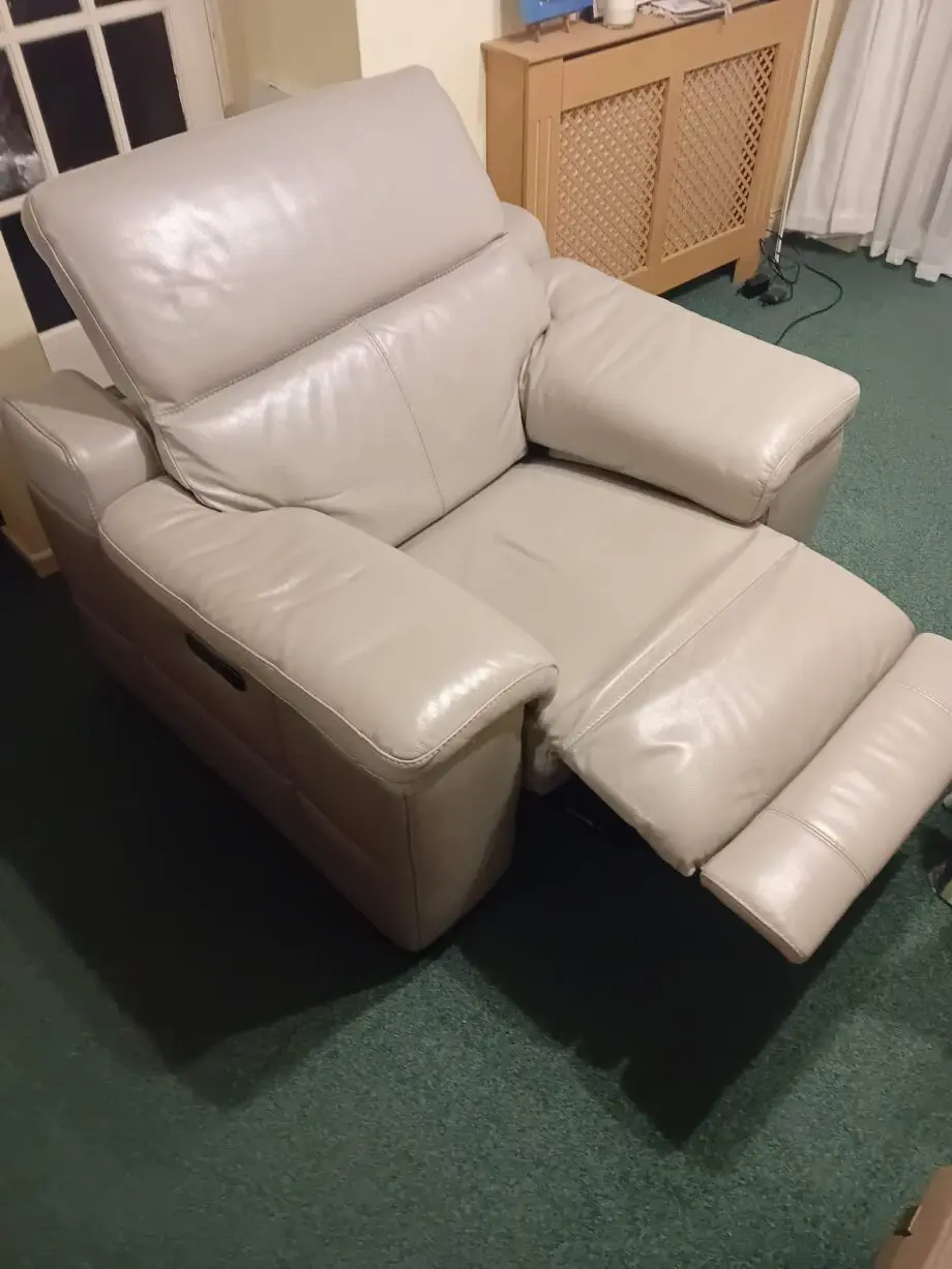 Laurence Leather Power Reclining Chair in Stone/Cloud Grey