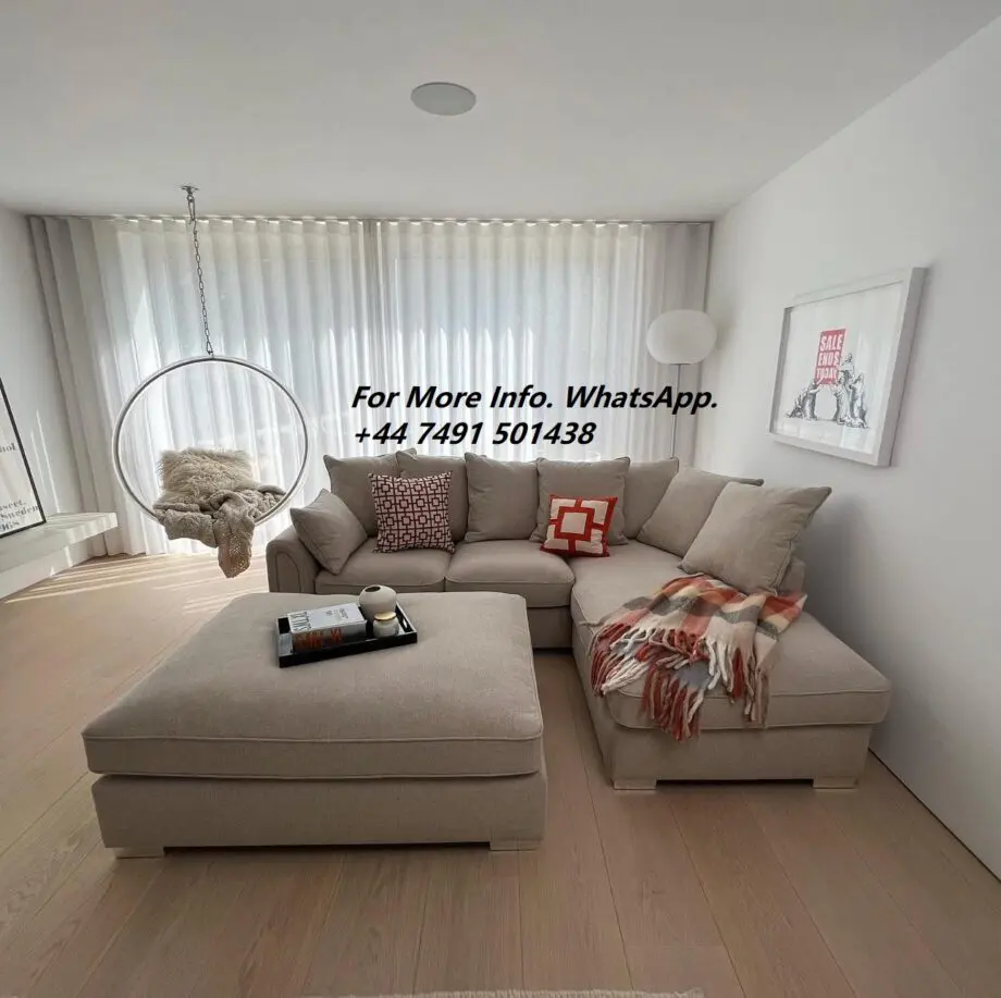 Dfs Long Chaise Biege Corner Sofa + Footstool For Sale