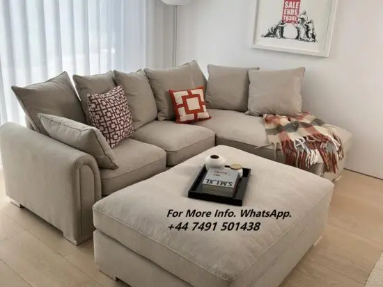 Dfs Long Chaise Biege Corner Sofa + Footstool For Sale