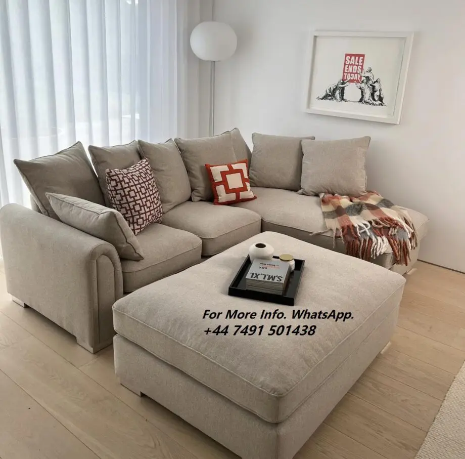Dfs Long Chaise Biege Corner Sofa + Footstool For Sale