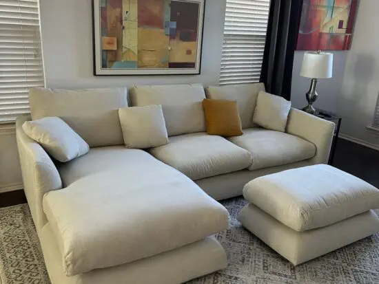 John Lewis Corner Sofa With Pouffe In Cream Color For Sale