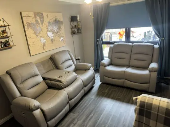 3+2 Leather Recliner Sofa Set With Cupholders For Sale