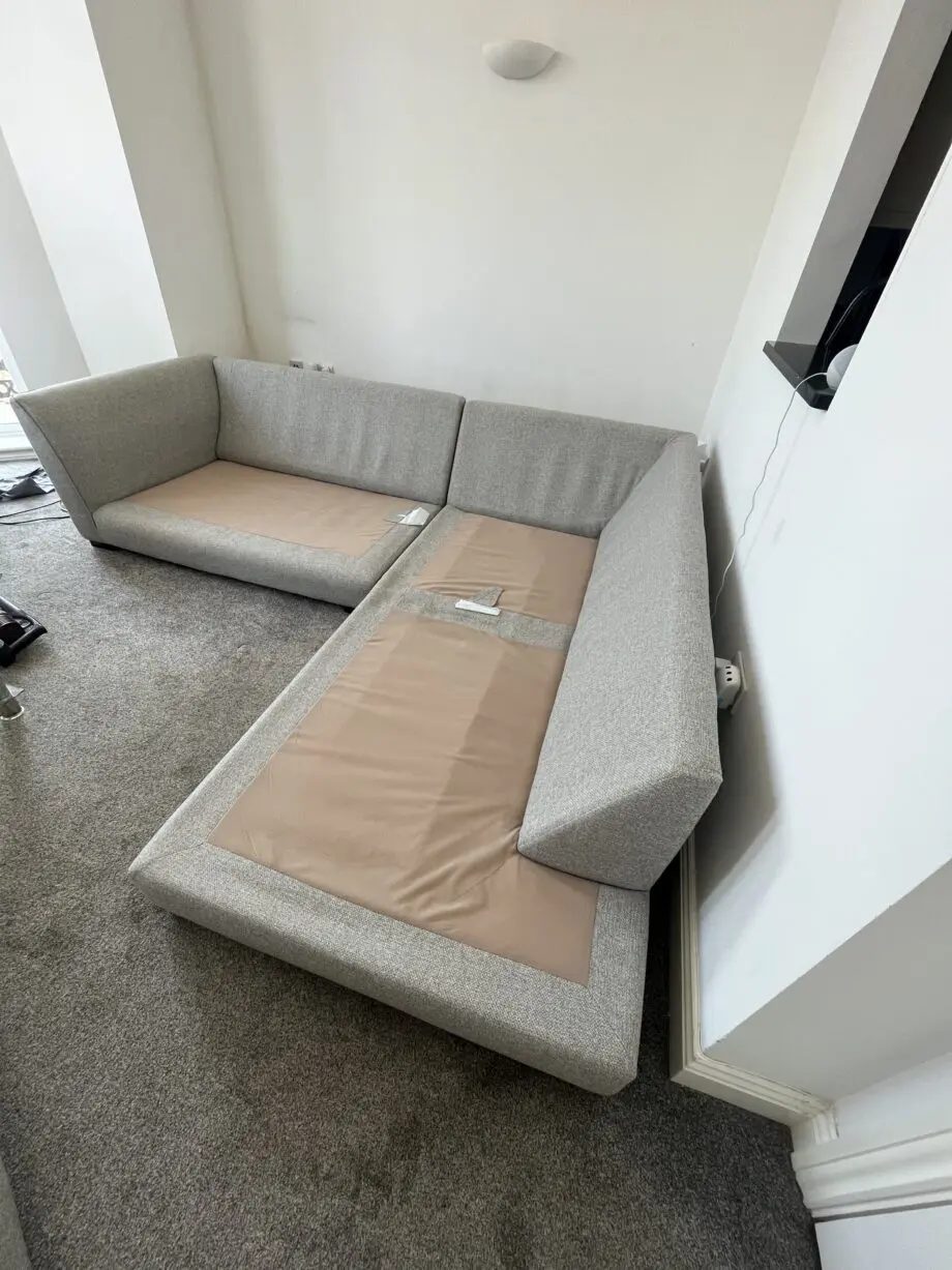 DFS Grey pillow back left hand facing open end corner sofa