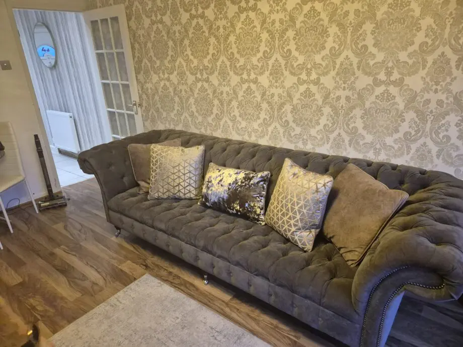 Oswald & Pablo Handmade GREY CHESTERFIELD SOFA LARGE 4 SEATER MODERN HANDMADE SLATE GREY VELVET , SETTEE