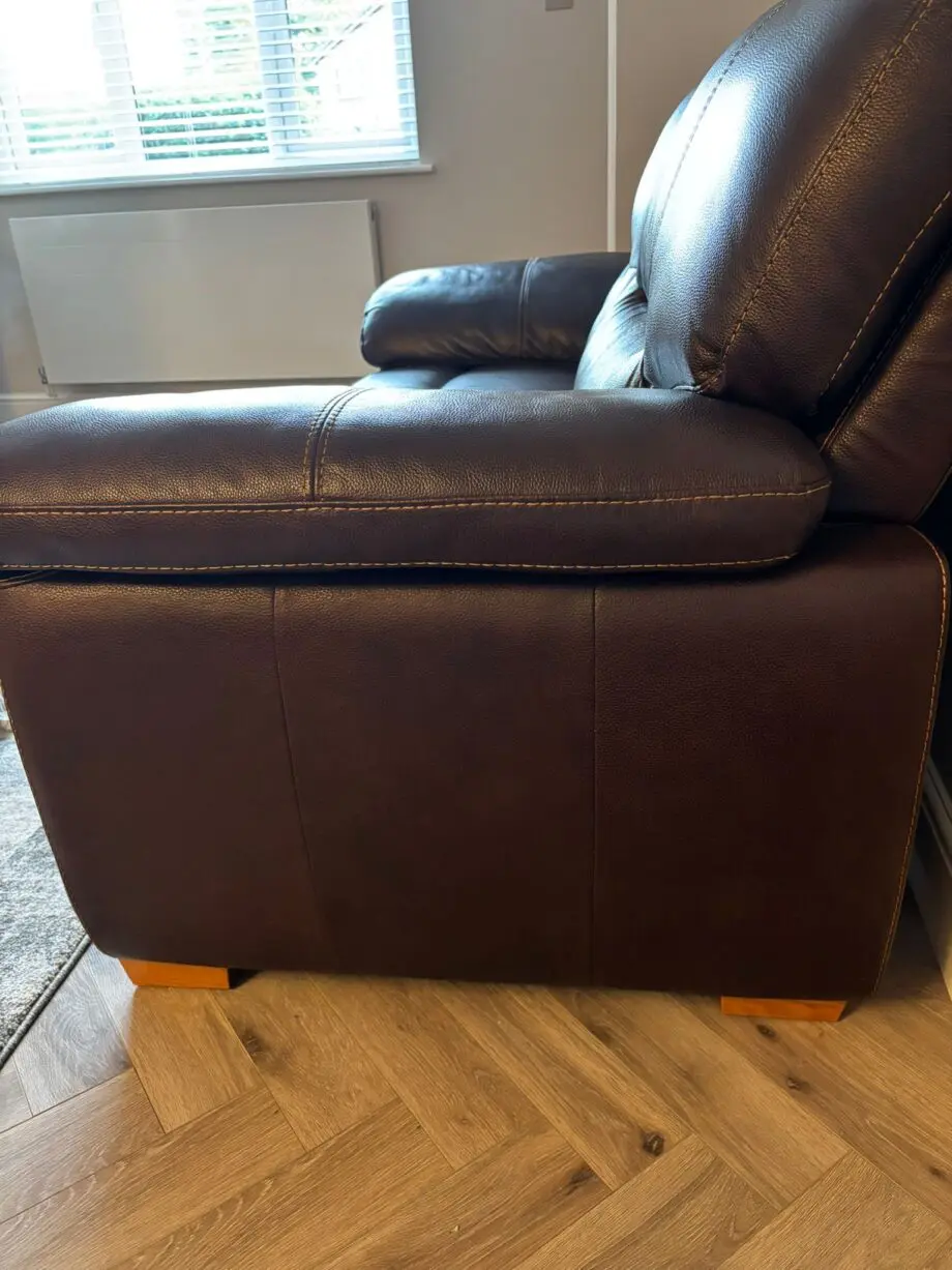 2x Oakfurnitureland two tone Brown Leather 2 seater sofas