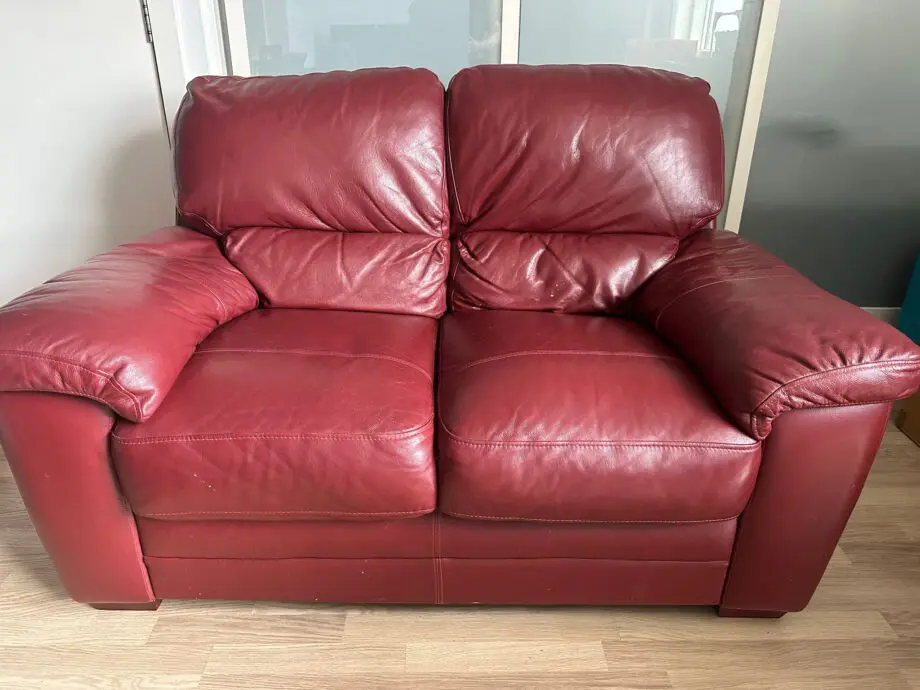 2 seater leather sofa red