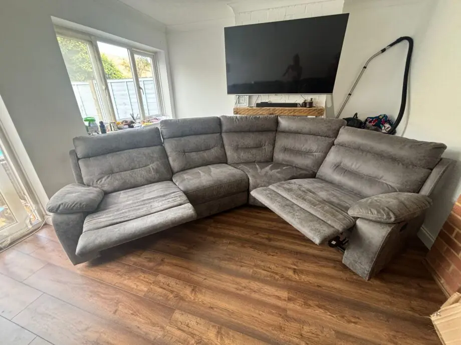 SCS Alexandra sofa set (double manual recliner corner sofa/ manual reclining chair) in colour slate grey