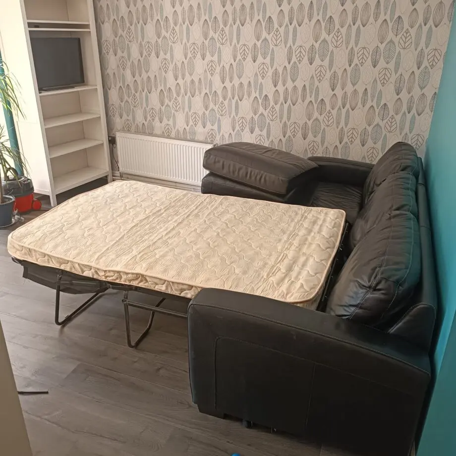 Furniture Village black, corner, leather sofa bed