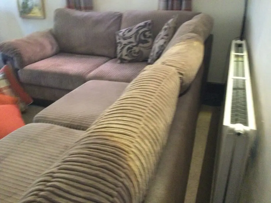 DFS corner suite in cord material beige and brown colour.