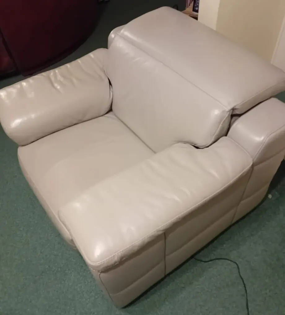 Laurence Leather Power Reclining Chair in Stone/Cloud Grey