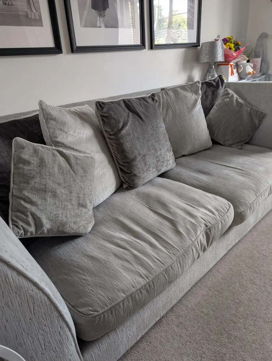DFS Grey velvet sofas