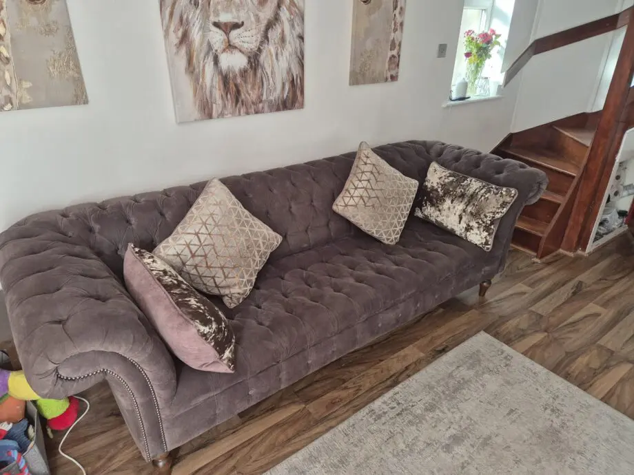 Oswald & Pablo Handmade GREY CHESTERFIELD SOFA LARGE 4 SEATER MODERN HANDMADE SLATE GREY VELVET , SETTEE