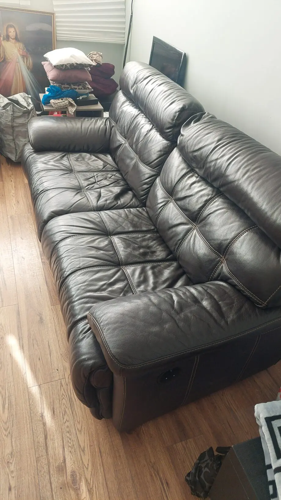 Brown Leather Electeic Reclining Sofa