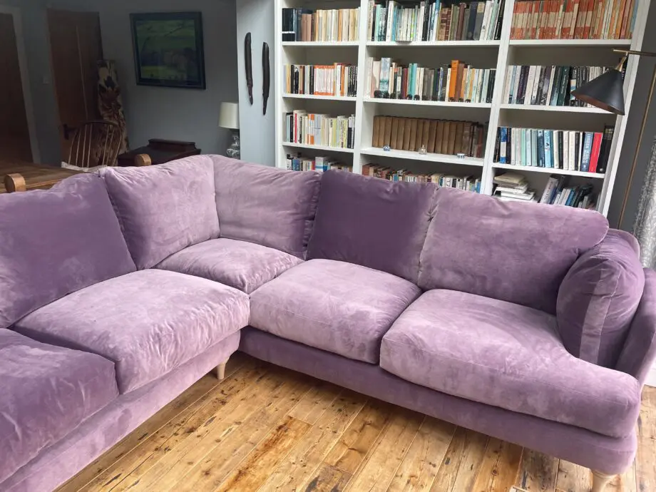 Loaf Smithy even-sided corner sofa in mauve velvet