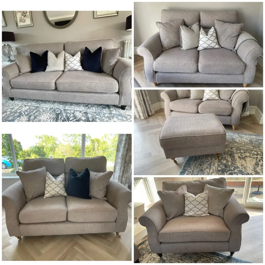 Next Ashford Highback Sofa Set RRP £5,898 (5 items), Woven Chenille Easy Clean Light Grey.