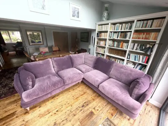 Loaf Smithy even-sided corner sofa in mauve velvet