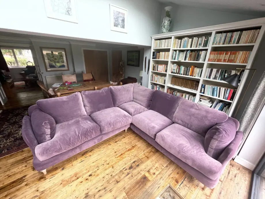 Loaf Smithy even-sided corner sofa in mauve velvet