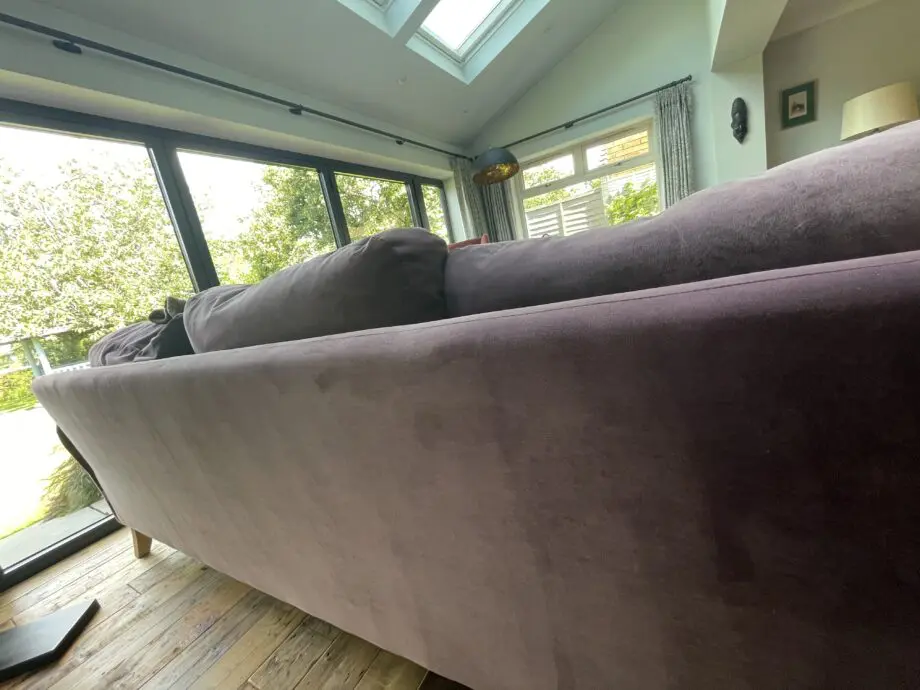 Loaf Smithy even-sided corner sofa in mauve velvet