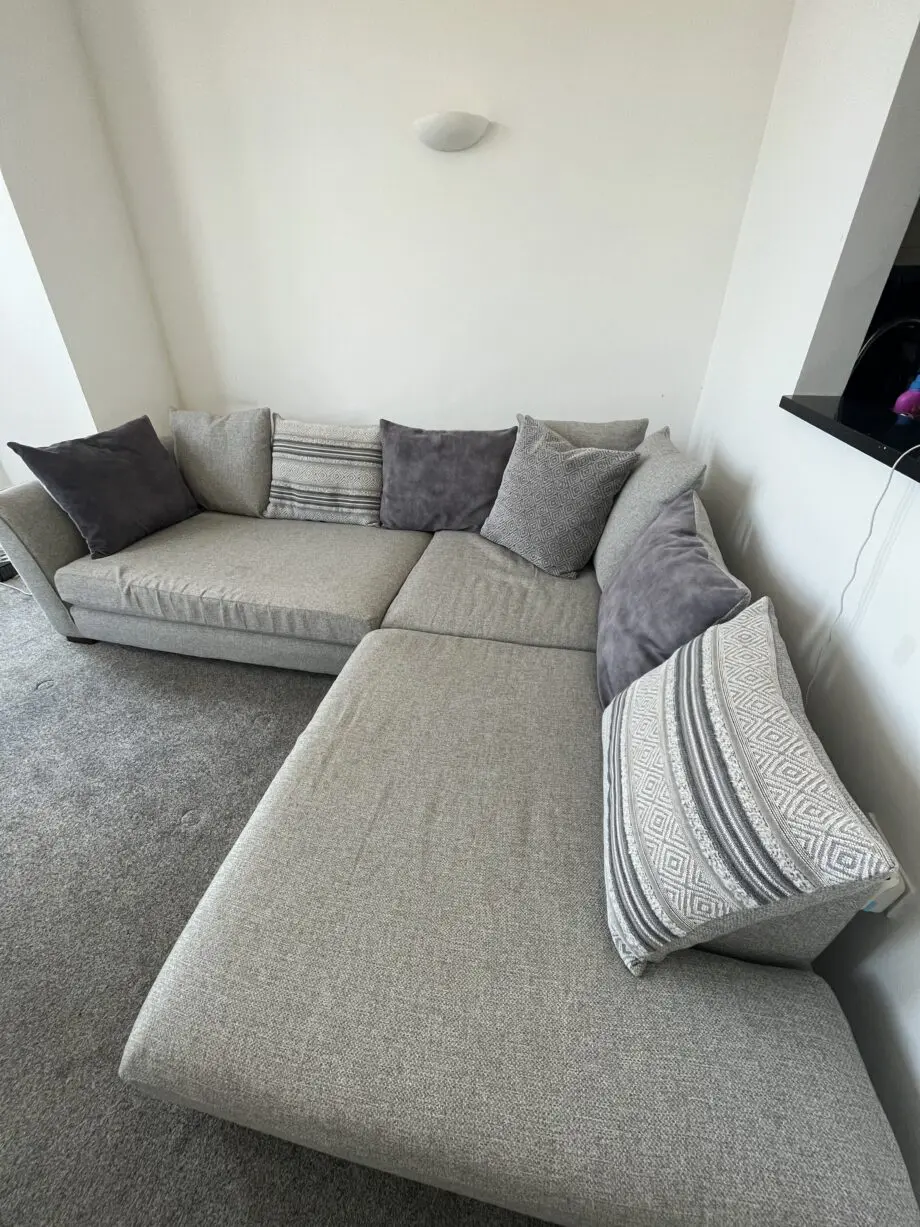 DFS Grey pillow back left hand facing open end corner sofa