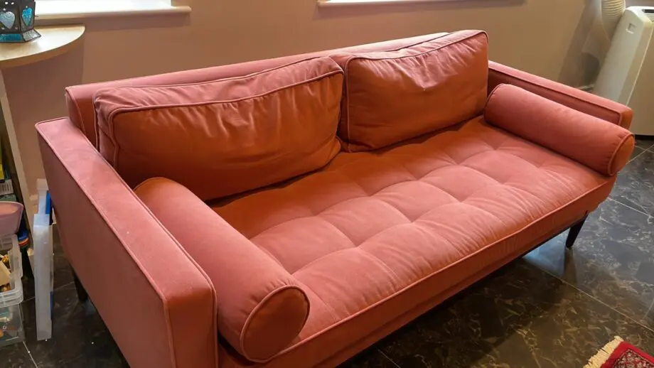 JOHN LEWIS SOFA IN SALMON PINK.SWYFT BRAND. 3 SEATER AND TWO SEATER