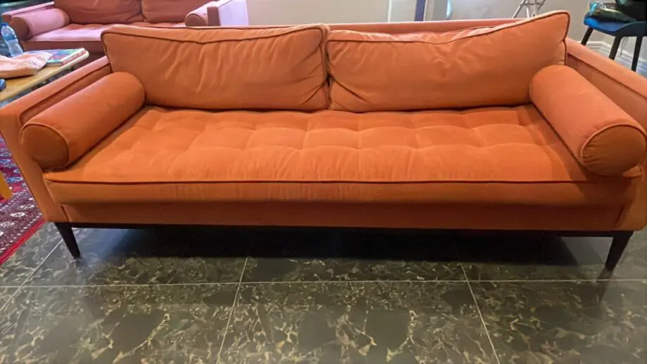 JOHN LEWIS SOFA IN SALMON PINK.SWYFT BRAND. 3 SEATER AND TWO SEATER