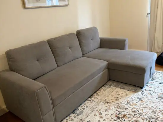 Homedone Linen look L-Shaped Grey Sofa Bed