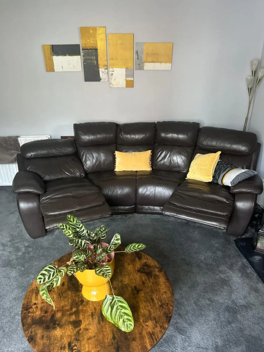 Dfs 2× 4 seater electric brown sofas