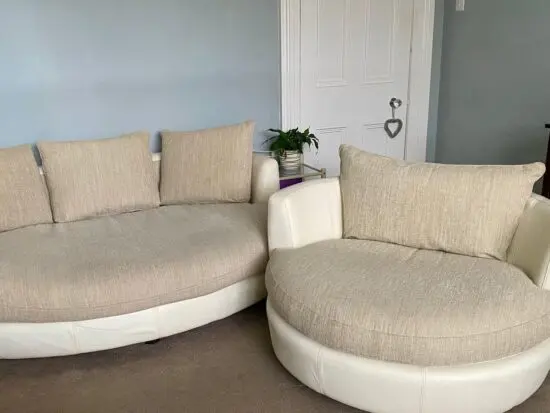 Round snuggle sofa and swivel snuggle chair