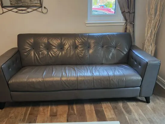 Grey leather 3 seater sofa