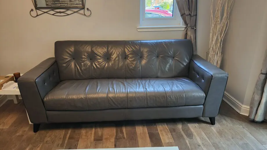 Grey leather 3 seater sofa