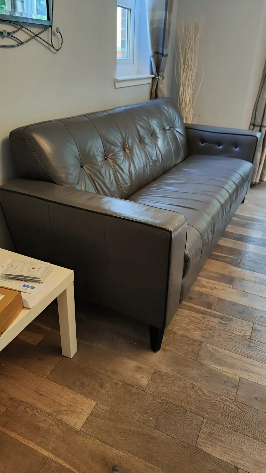 Grey leather 3 seater sofa