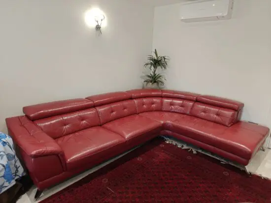 Red Leather Sofa - 3 Corner + 1.5 Chaise Sofa with Manually Adjustable Head Rests - Sofology