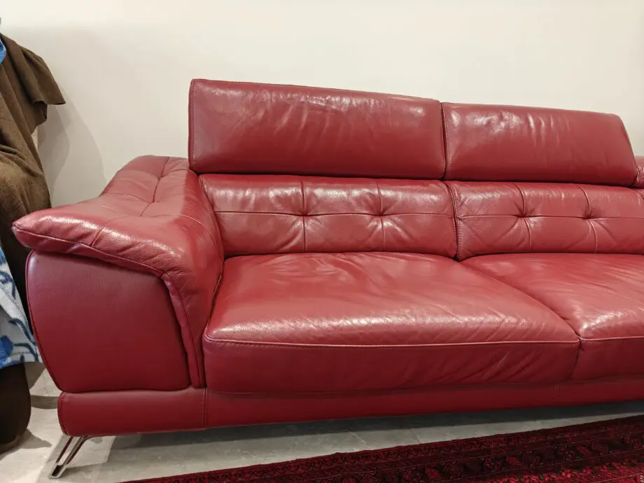 Red Leather Sofa - 3 Corner + 1.5 Chaise Sofa with Manually Adjustable Head Rests - Sofology
