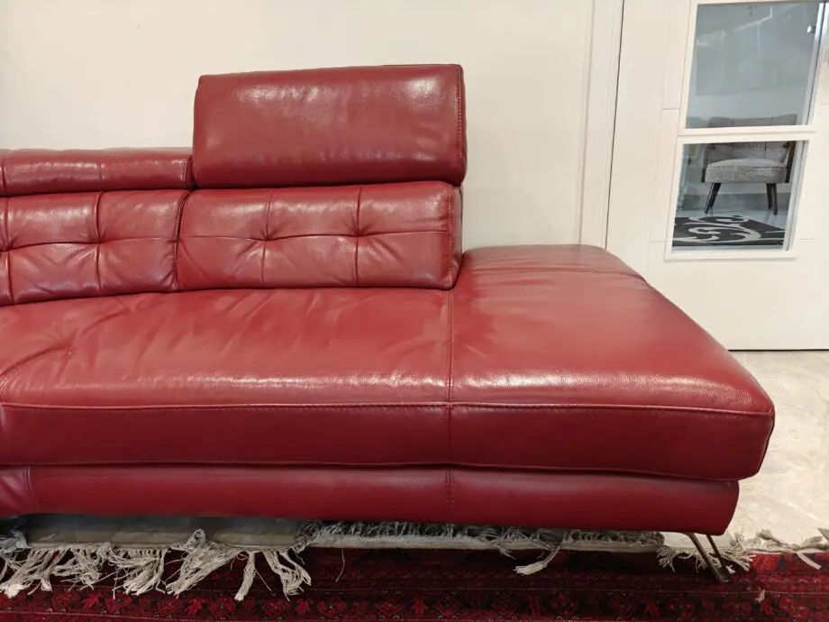 Red Leather Sofa - 3 Corner + 1.5 Chaise Sofa with Manually Adjustable Head Rests - Sofology