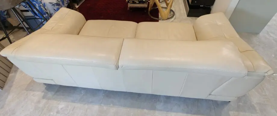 Cream Leather Sofa – 3 Seater with Manually Adjustable Head Rests – Sofology