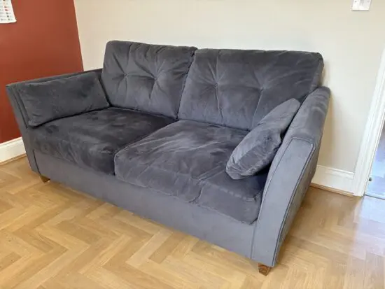 John Lewis Sofa bed, 3 seaters, grey fabric, metal pull out double bed with mattress and cushions