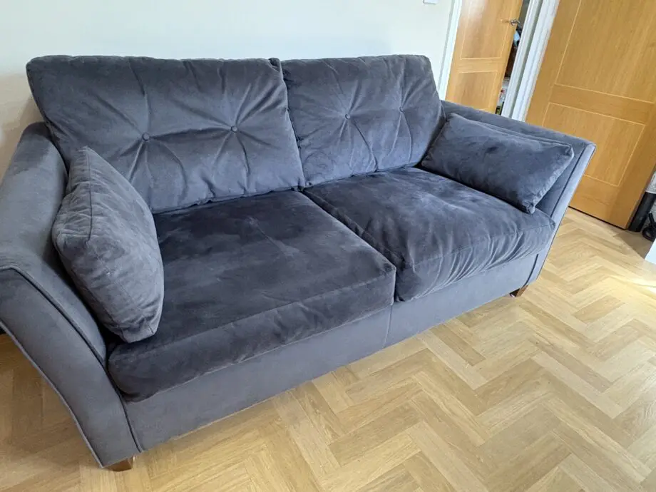 John Lewis Sofa bed, 3 seaters, grey fabric, metal pull out double bed with mattress and cushions