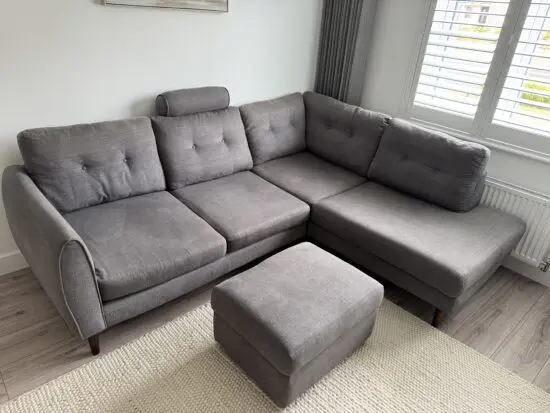 Sofology Grey Corner Sofa with footstool and moveable headrest