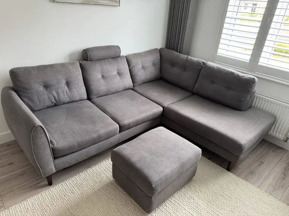 Sofology Grey Corner Sofa with footstool and moveable headrest