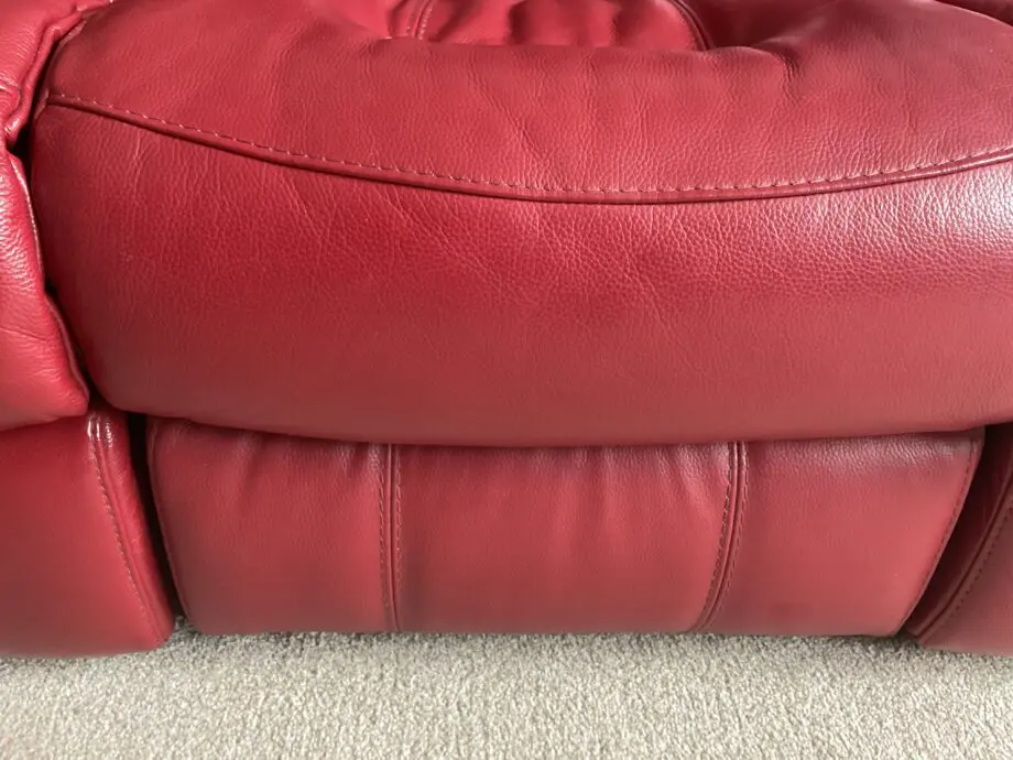 Red leather three seat power recliner
