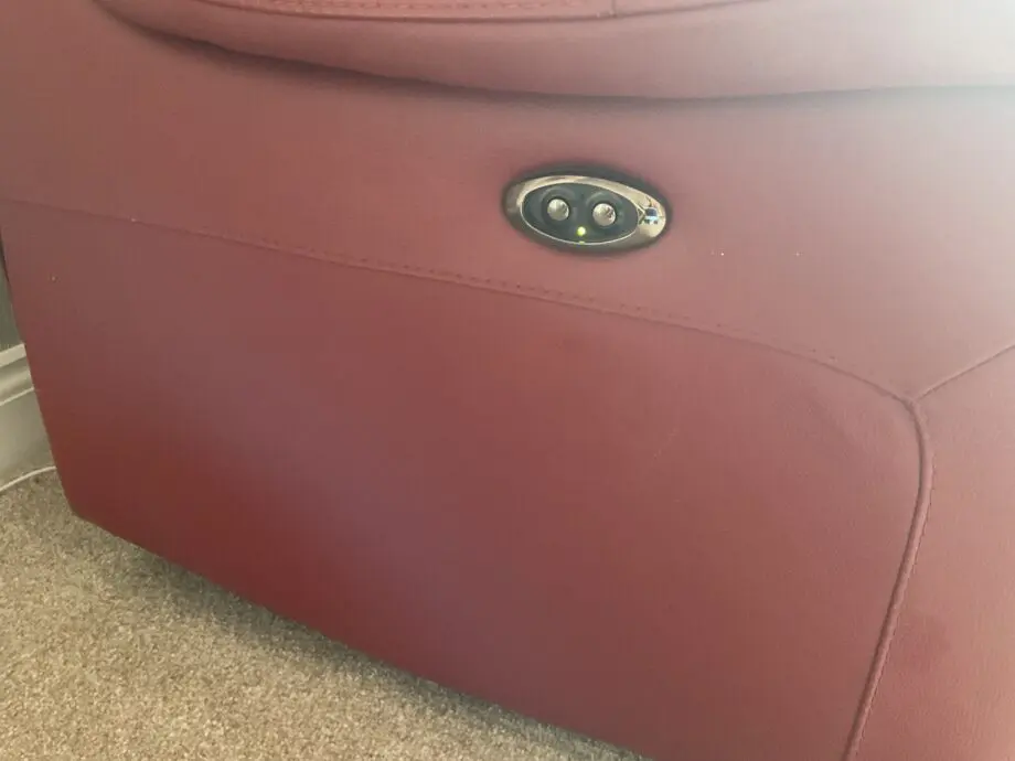 Red leather three seat power recliner