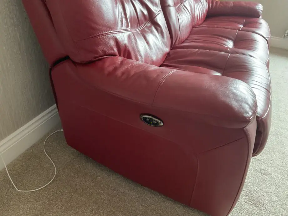 Red leather three seat power recliner