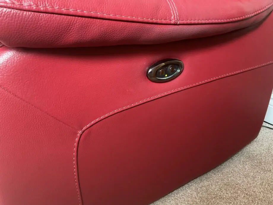 Red leather three seat power recliner