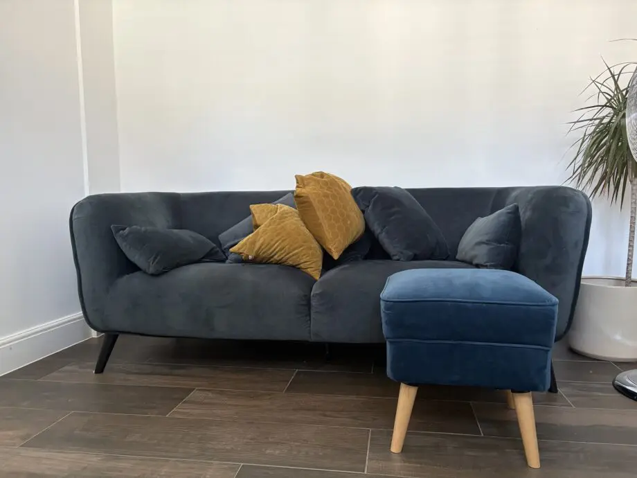 Barker and Stonehouse + Blue Velvet 2 seater sofa and footstool