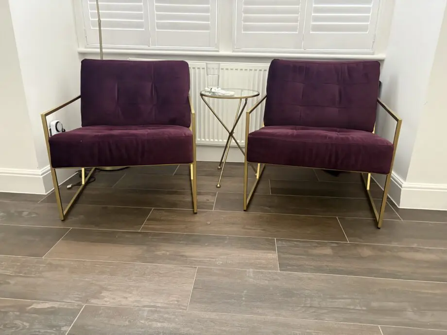 Swoon plum red velvet chairs. Perfect condition.
