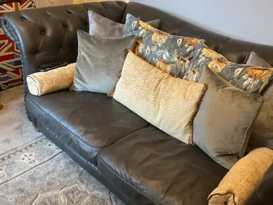 Sofology Persia all leather 3 and 2 seater in charcoal colour