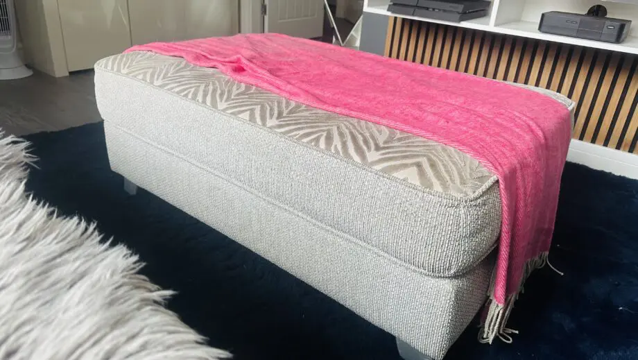 Grey sparkly thread corner sofa with accent chair and footstool