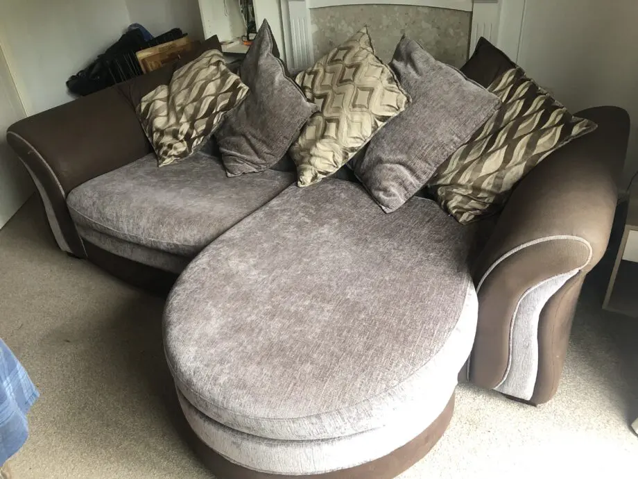 DFS Scatter Cushion Fabric Sofa and Swivel Chair set (Grey/Brown)