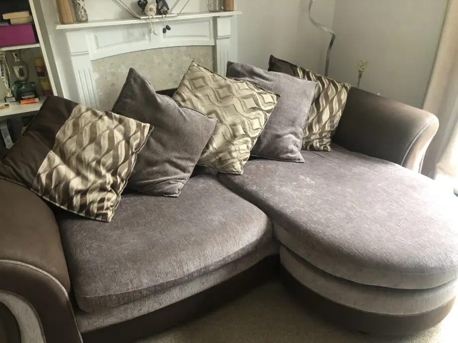 DFS Scatter Cushion Fabric Sofa and Swivel Chair set (Grey/Brown)