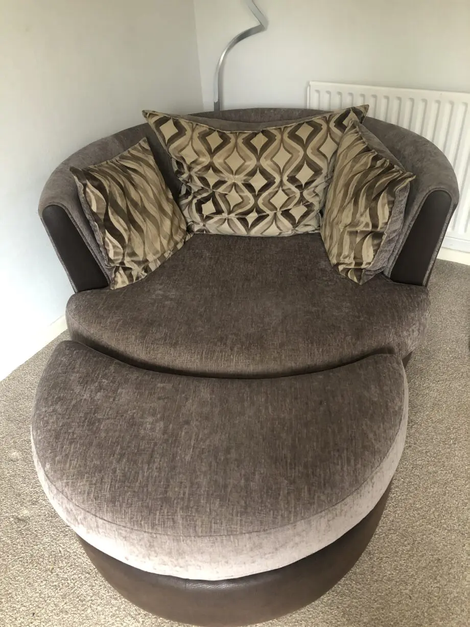 DFS Scatter Cushion Fabric Sofa and Swivel Chair set (Grey/Brown)